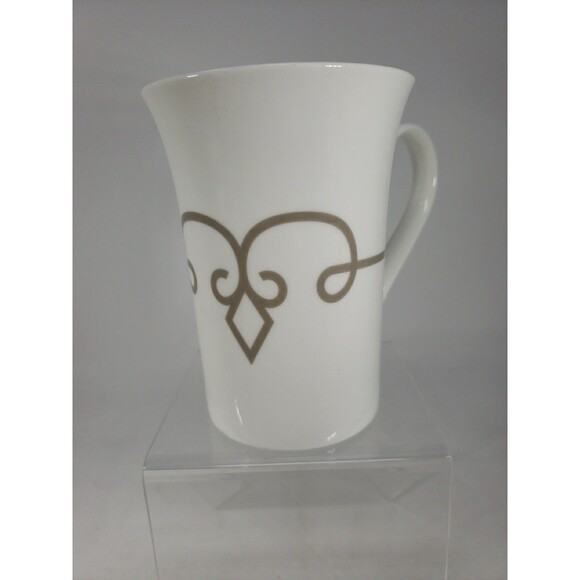 Starbucks Coffee Tea Mug Cup Gold Taupe Diamond Scroll Pattern Half Heart Handle - Picture 3 of 16